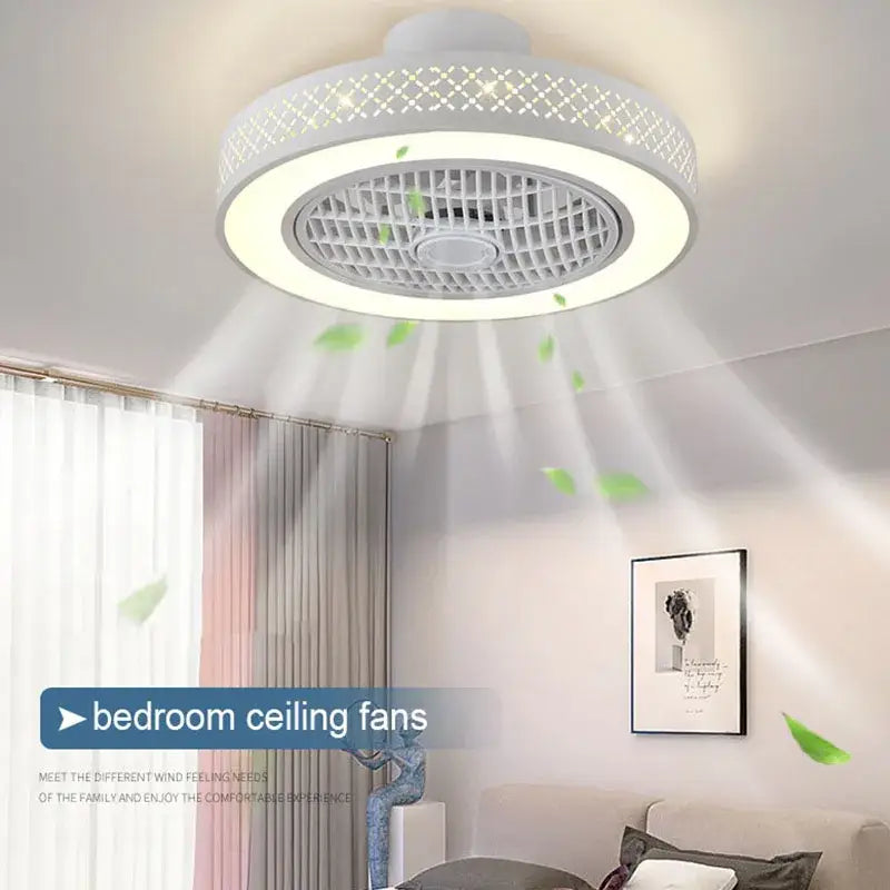 Modern white lattice led ceiling fan light with decorative outer ring designed for bedroom use fan light ceiling fan light
