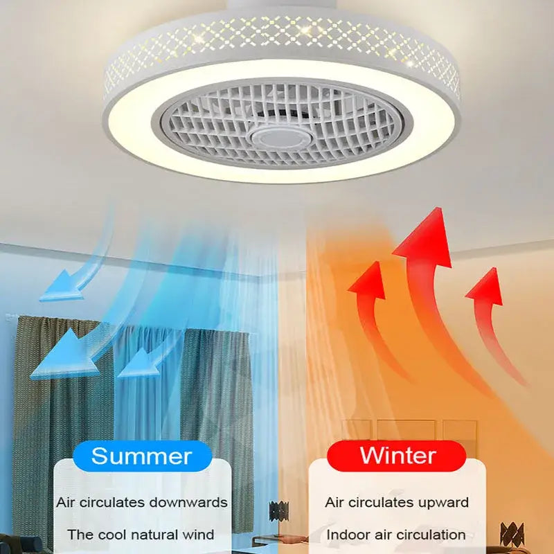 Modern white lattice led ceiling fan light with decorative outer ring ideal as a stylish ceiling fan light for bedroom