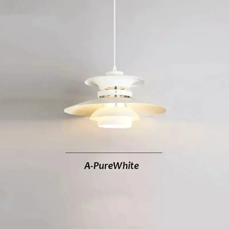 Modern white layered led pendant light with petal-like shades and sleek cord for kitchen decorbites colorful style