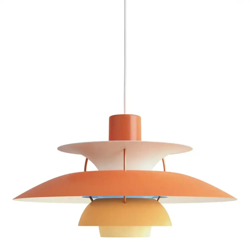 Modern white layered led pendant light with orange and cream tiers for kitchen by decorbites colorful pendant light design