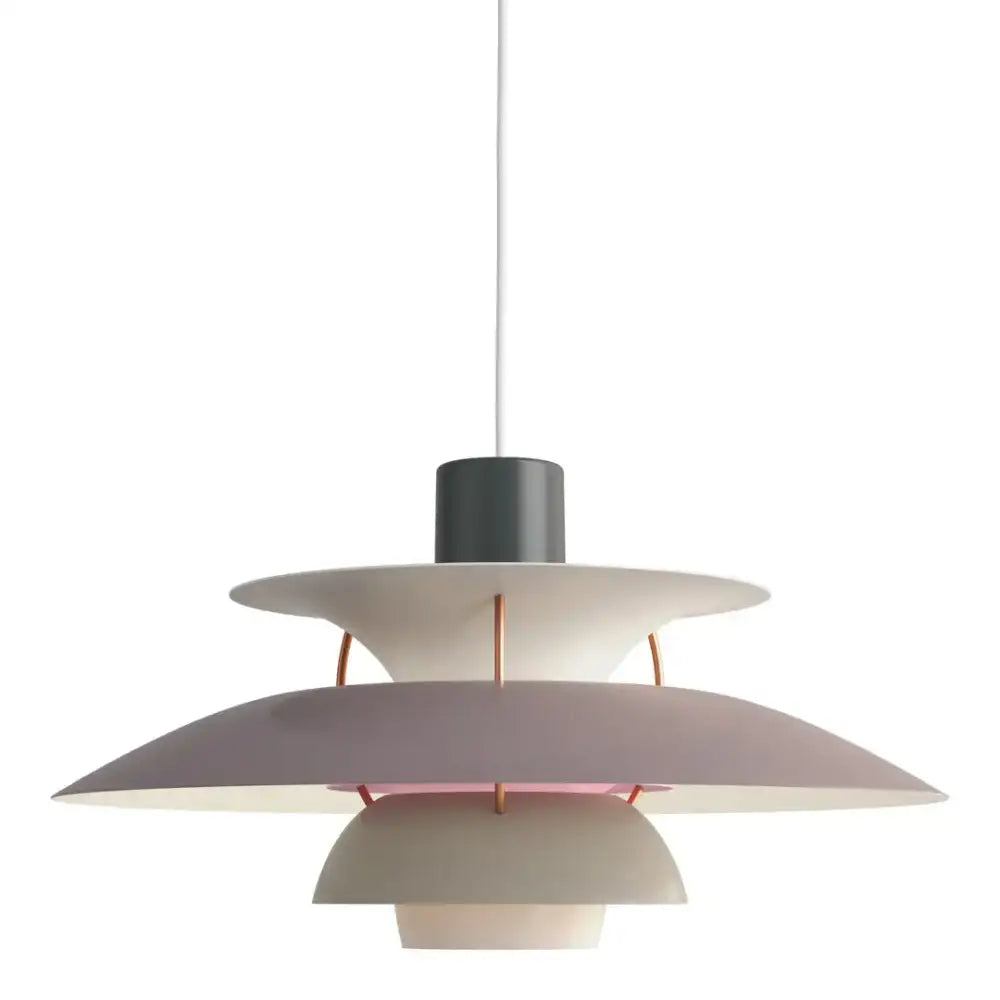 Modern white layered led pendant light with pastel pink and cream layers and copper accents for kitchen decorbites colorful