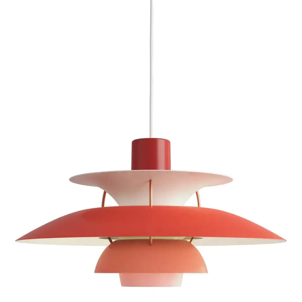 Modern white layered led pendant light with concentric red and white shades by decorbites colorful for kitchen decor