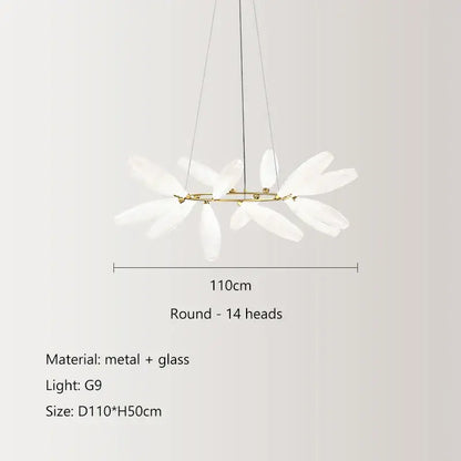 Modern white leaf elegant glass led pendant light with 14 translucent petals and brass frame for dining room decorbites elegant glass