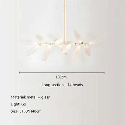 Modern white leaf elegant glass led pendant light with slender gold metal frame and 14 g9 bulbs for dining room decorbites elegant glass