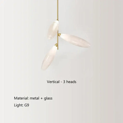 Modern white leaf elegant glass led pendant light with three frosted glass shades on gold metal rod for dining room decorbites elegant glass