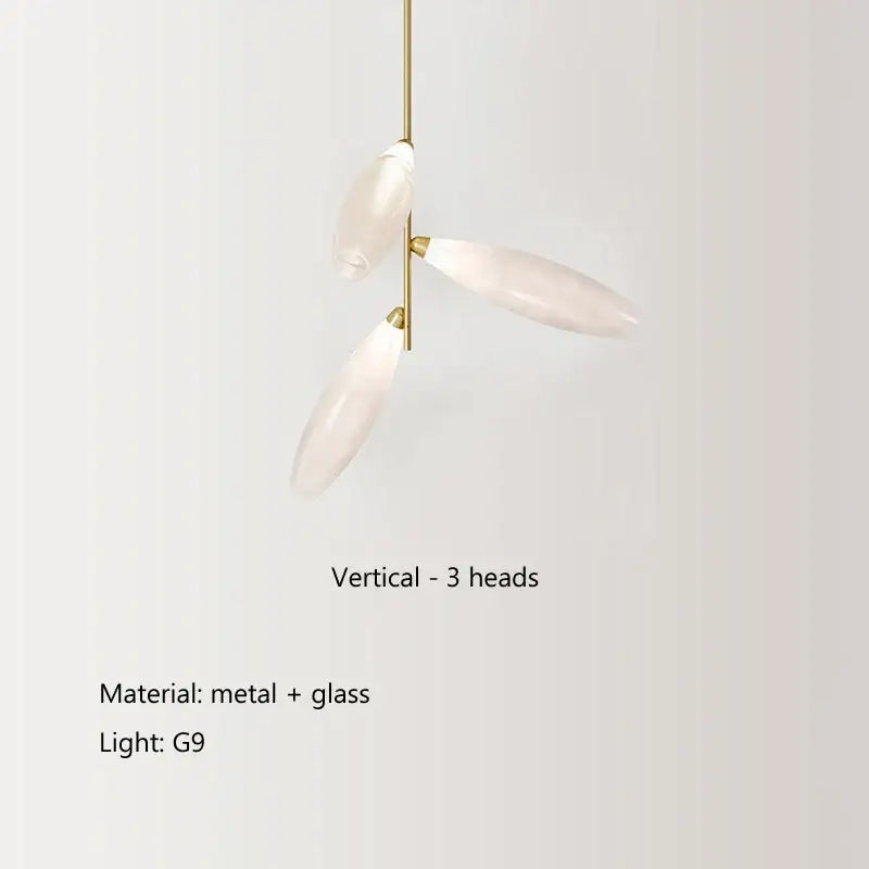 Modern white leaf elegant glass led pendant light with three frosted glass shades on gold metal rod for dining room decorbites elegant glass