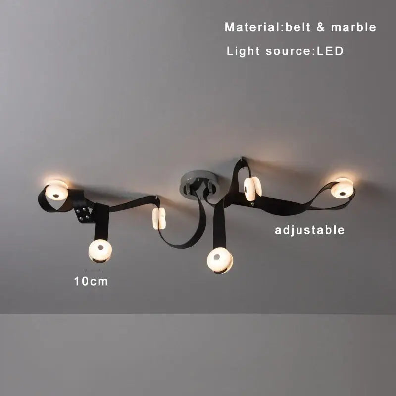 Modern white leather decorbites designer belt marble pendant lights with adjustable black belt style and led bulbs for villa chandelier
