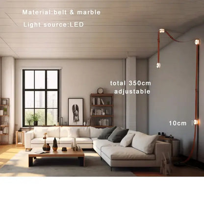 Adjustable 350cm led floor lamp with rustic copper belt and marble finish for decorbites designer belt marble pendant lights