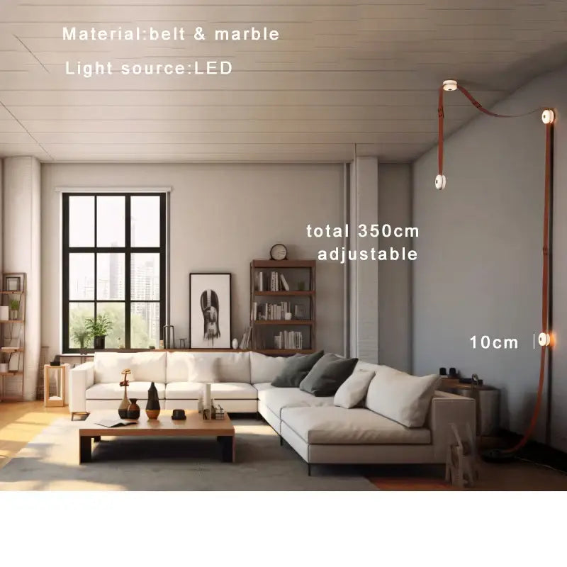 Adjustable 350cm led floor lamp with rustic copper belt and marble finish for decorbites designer belt marble pendant lights