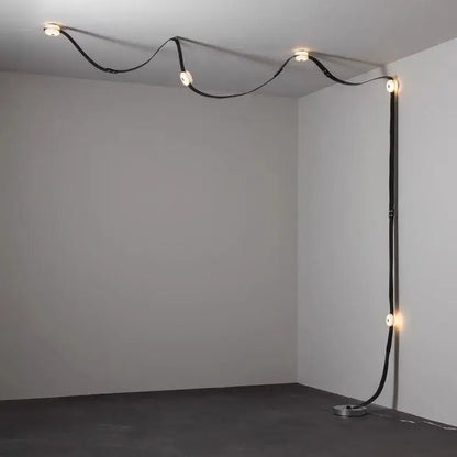 Black leather cord pendant lights with integrated circular lights for decorbites designer belt marble villa chandelier