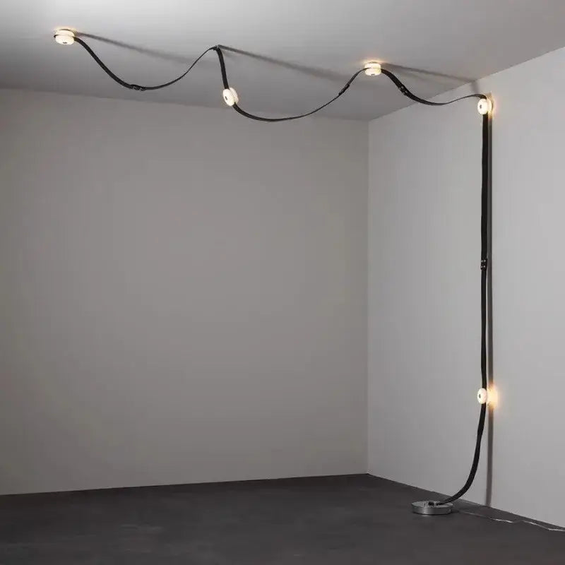 Black leather cord pendant lights with integrated circular lights for decorbites designer belt marble villa chandelier