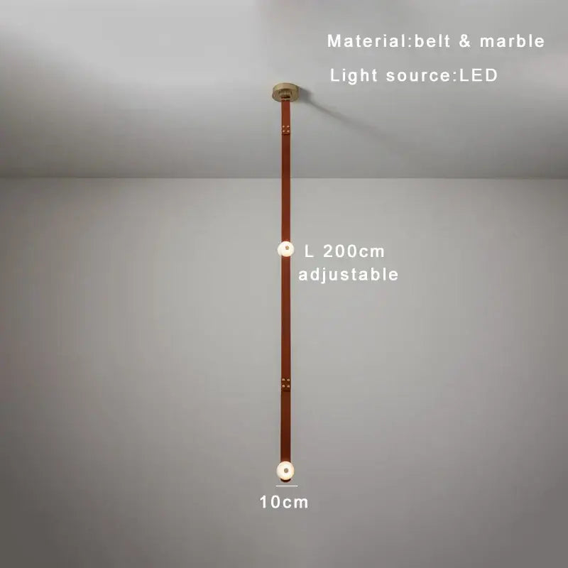 A sleek adjustable 200cm pendant light with white leather designer belt marble accents for elegant decorbites lighting