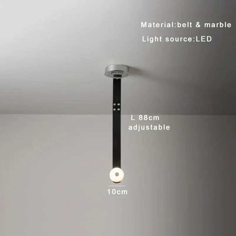 Adjustable modern pendant lights with sleek black leather and marble design featuring led bulb by decorbites designer belt