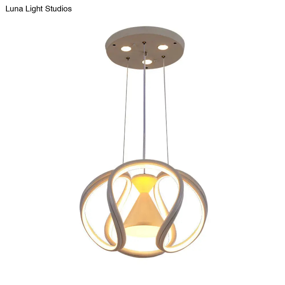 Lámpara colgante moderna de comedor en acrílico blanco con LED y diseño de reloj de arena