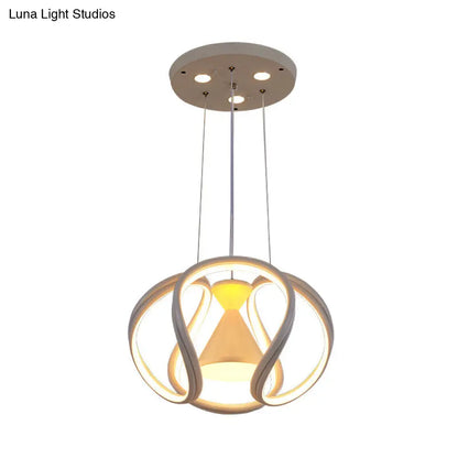 Lámpara colgante moderna de comedor en acrílico blanco con LED y diseño de reloj de arena
