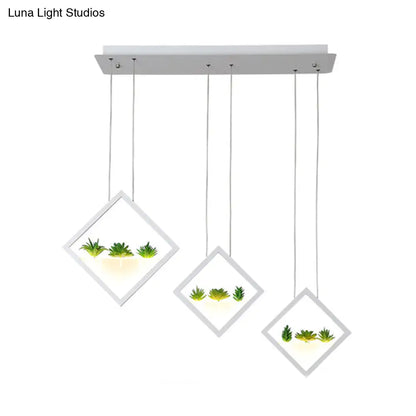 Modern White LED Acrylic Pendant Lamp with Plant Deco - Warm/White Light