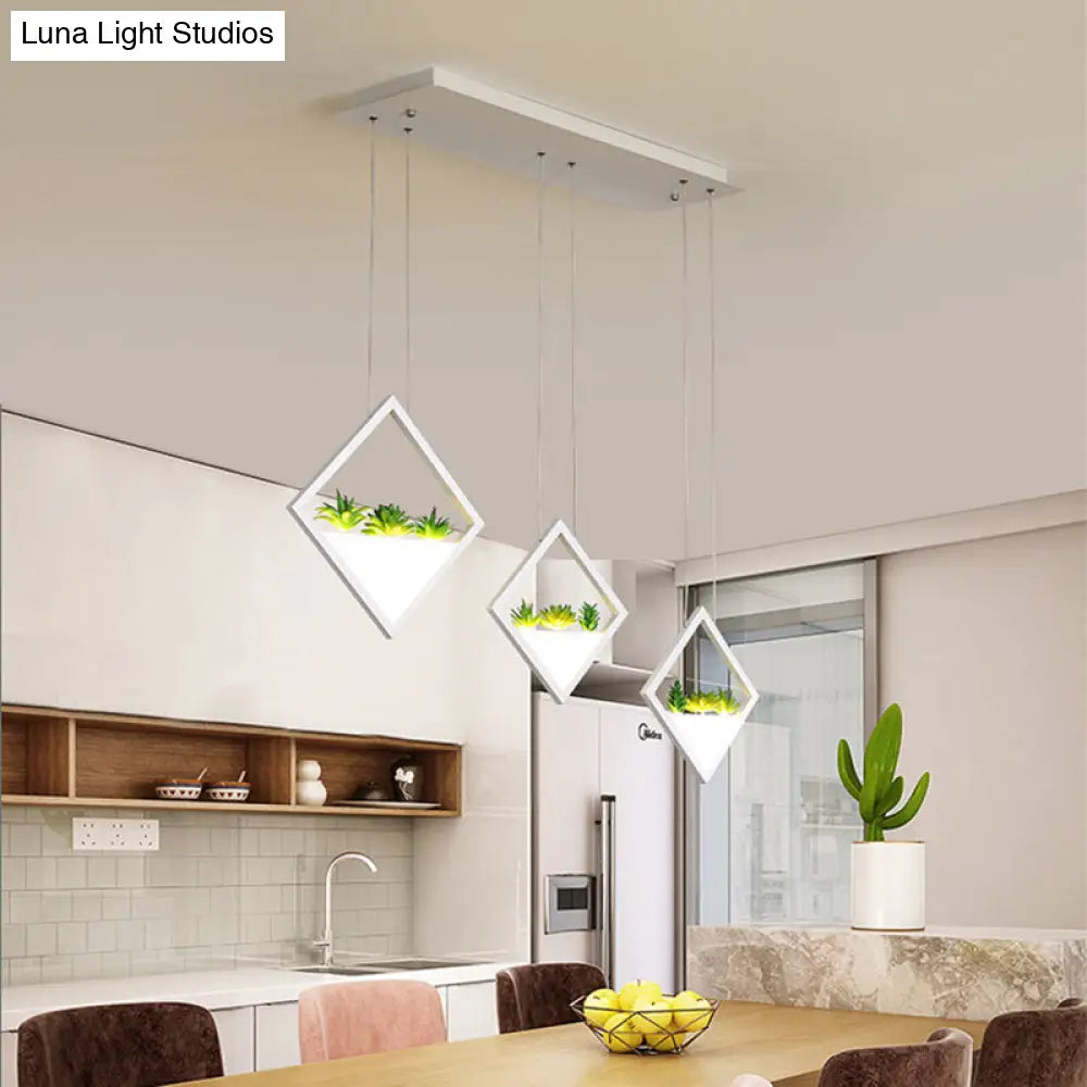 Modern White LED Acrylic Pendant Lamp with Plant Deco - Warm/White Light