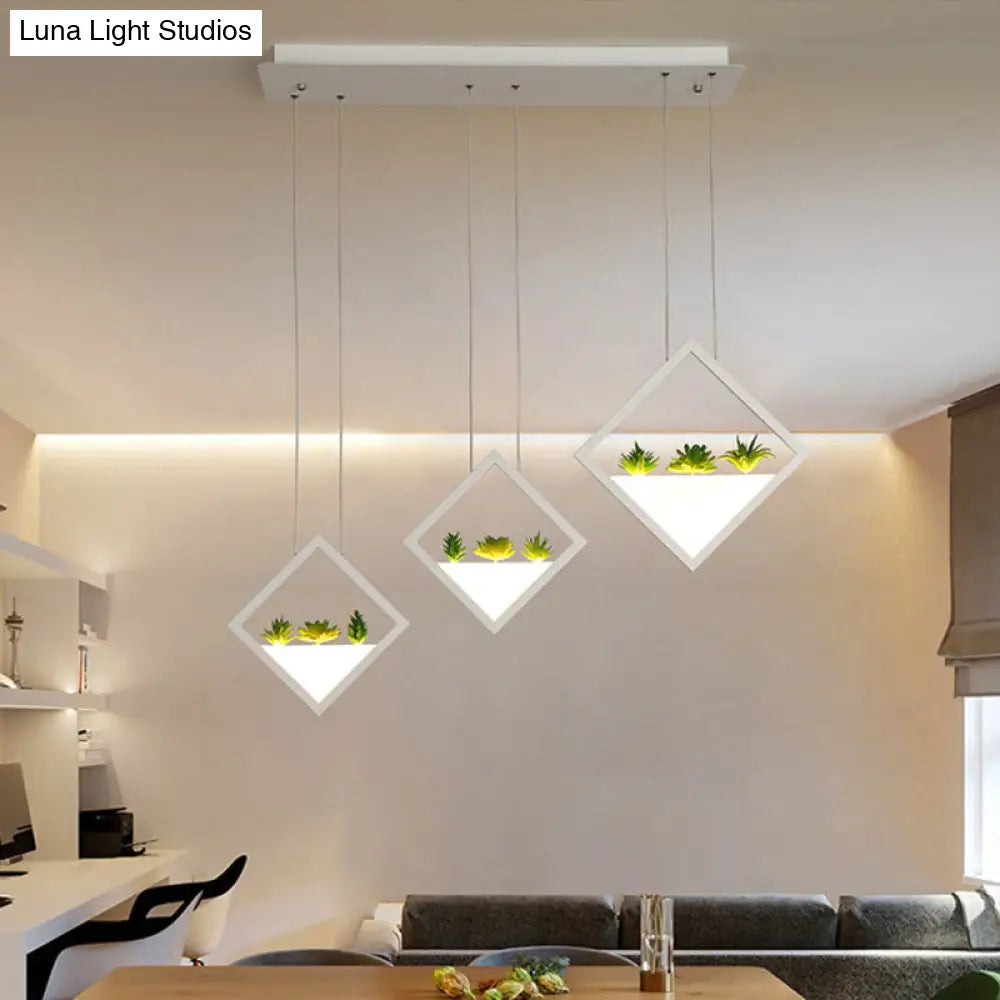 Modern White LED Acrylic Pendant Lamp with Plant Deco - Warm/White Light