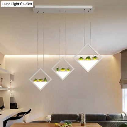 Modern White LED Acrylic Pendant Lamp with Plant Deco - Warm/White Light