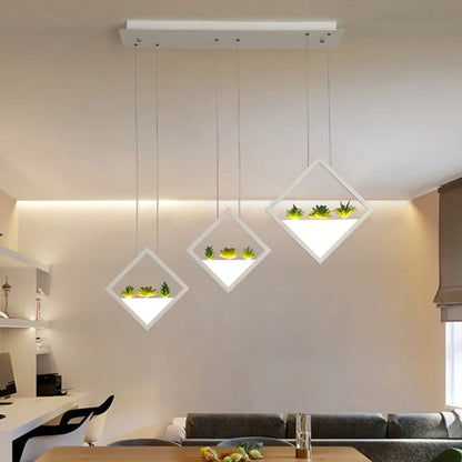 Modern White LED Acrylic Pendant Lamp with Plant Deco - Warm/White Light