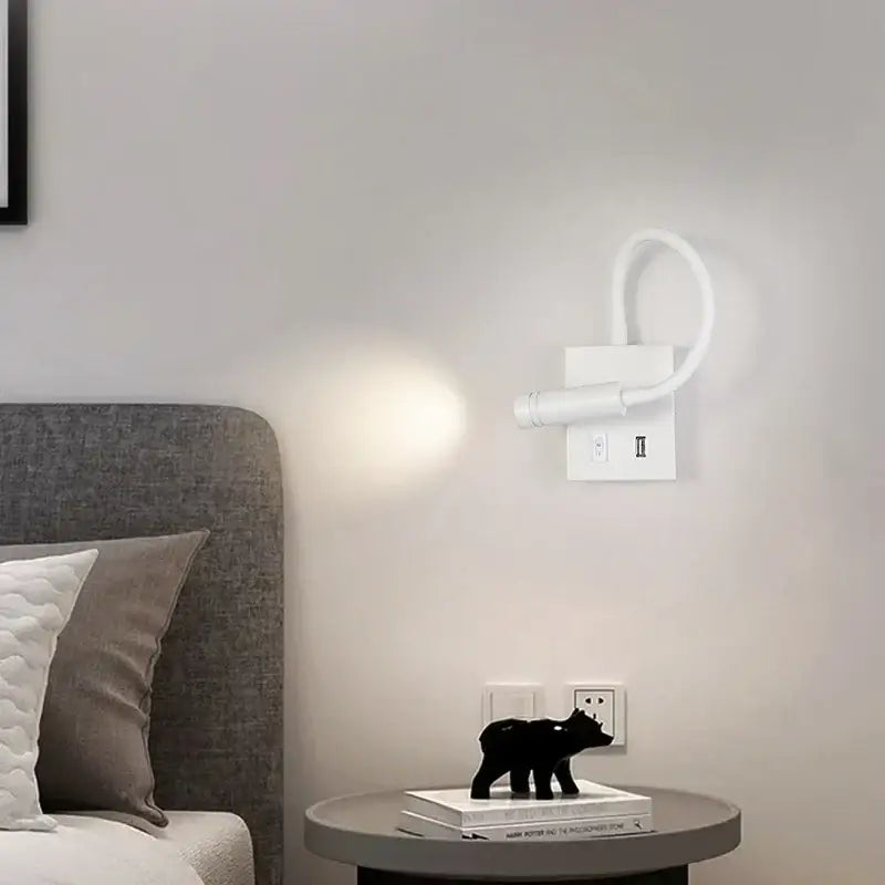 Modern white led bedside wall lamp with flexible arm and integrated usb ports for decorbites led bedside reading light