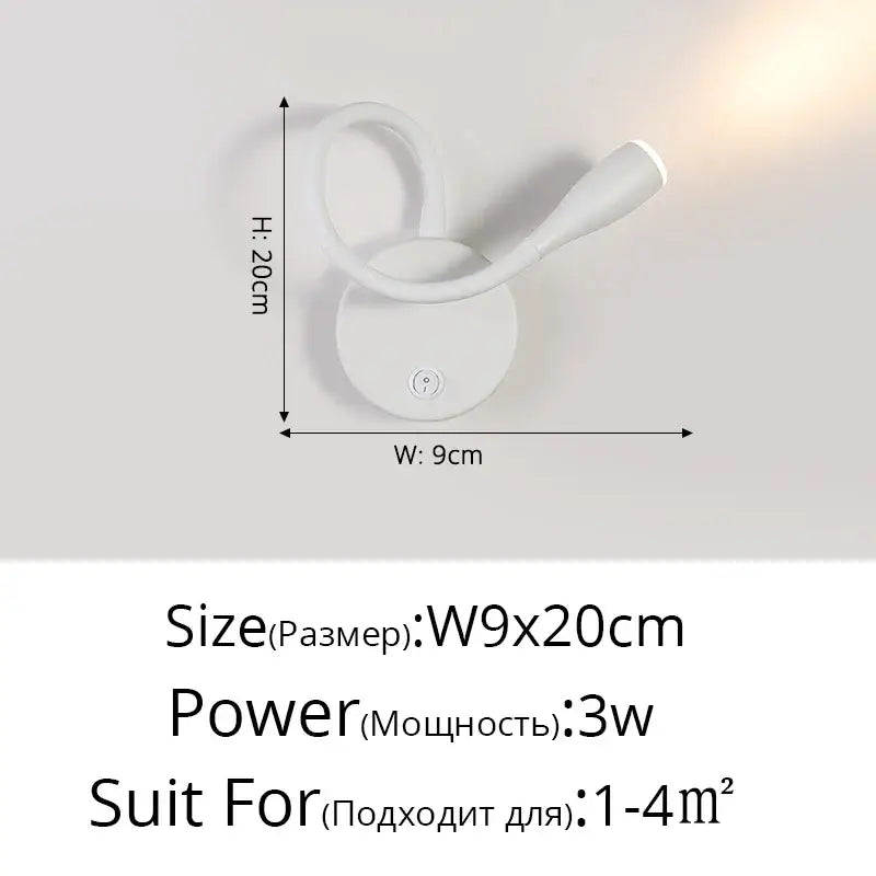 Modern white led bedside wall lamp with curved arm usb port by decorbites for bedroom reading light wall lamp