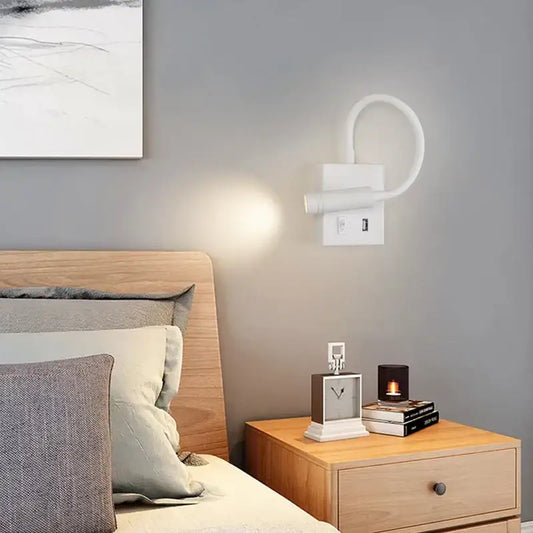 Modern white led bedside wall lamp with flexible arm and usb port from decorbites for bedroom reading light