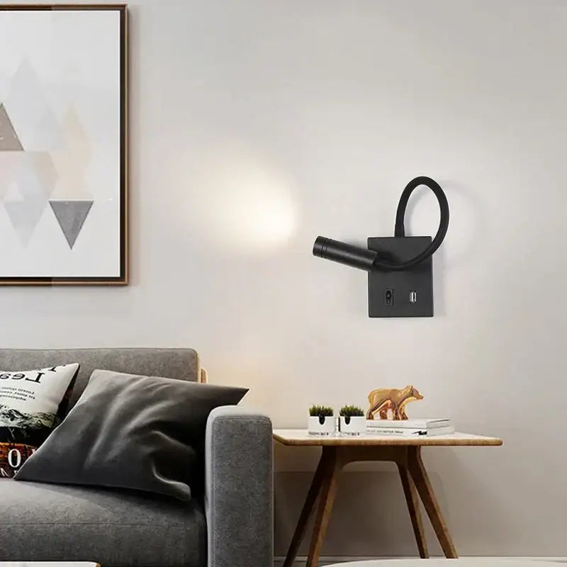 Modern white led bedside wall lamp with usb port and black flexible gooseneck arm for bedroom reading light decorbites led bedside