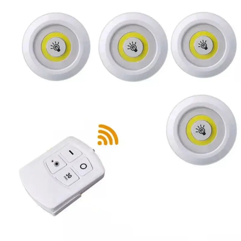 Modern white led cabinet light set with yellow illumination and remote control dimming for kitchen use