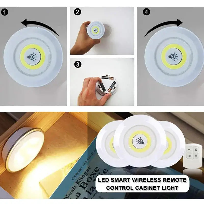 Modern white led cabinet light with yellow illuminated center and remote control dimming for kitchen use