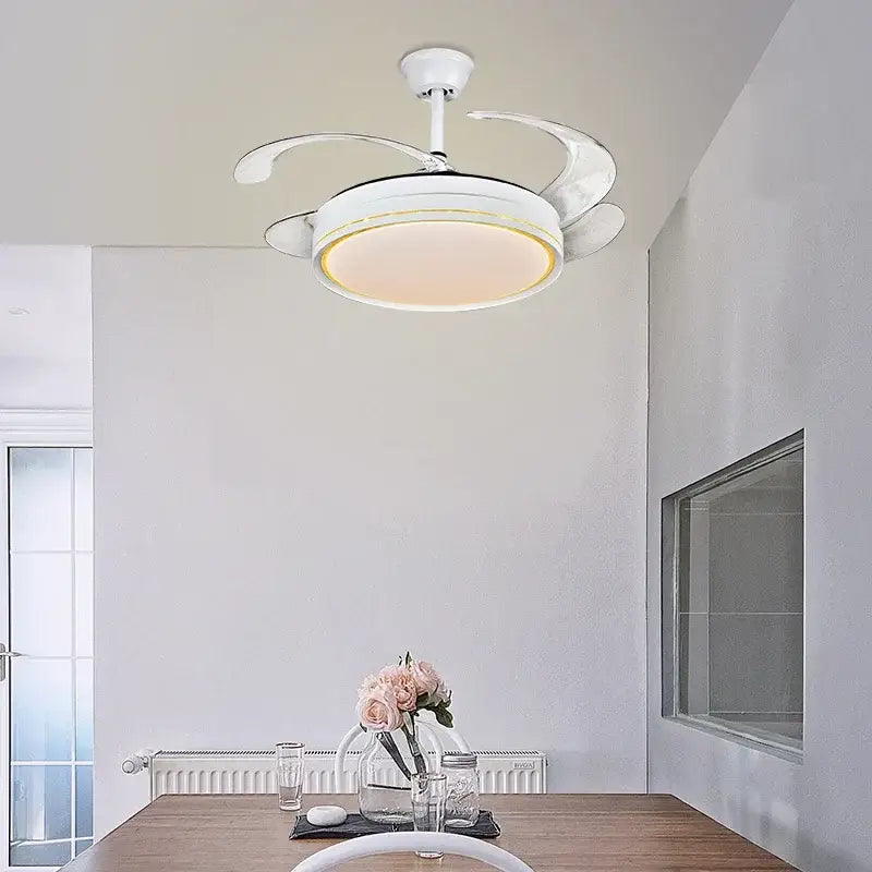Modern white led ceiling fan with sleek curved blade design featuring decorbites decor led lighting for living room decor