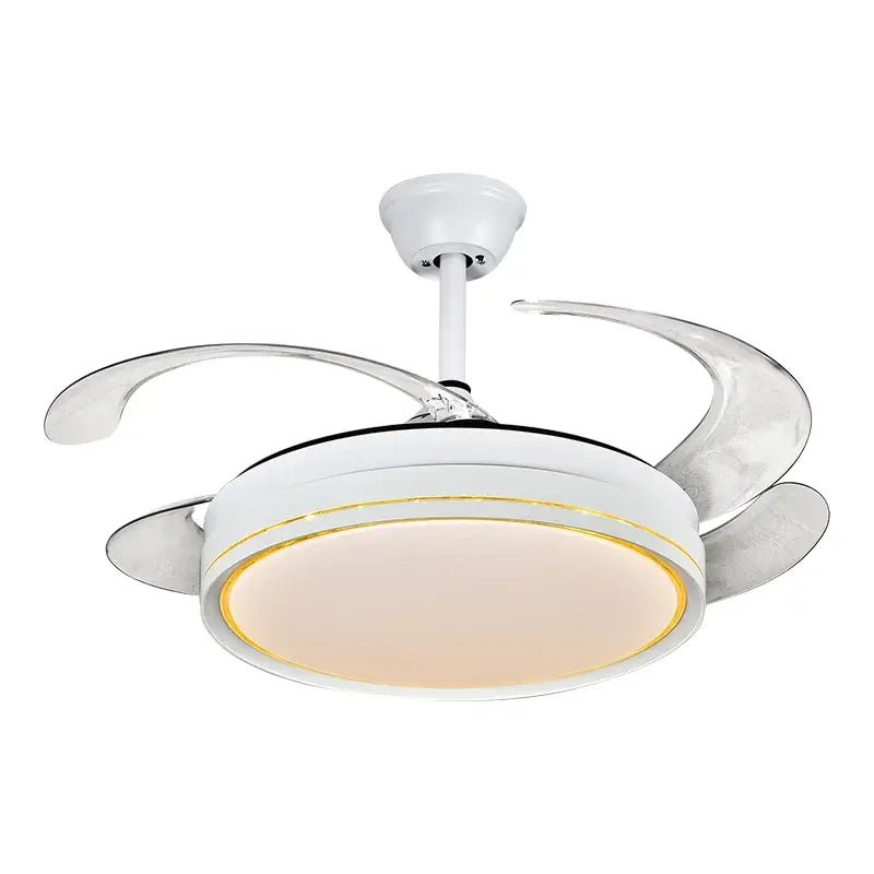 Modern white led ceiling fan with curved blades and gold trim circular light panel for decorbites decor led ceiling use