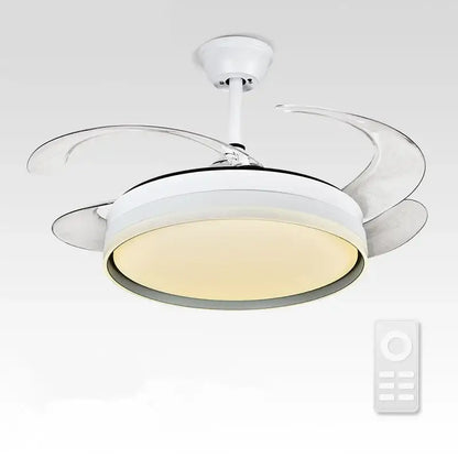 Modern white led ceiling fan with transparent curved blades and remote control for bedroom decorbites led ceiling use