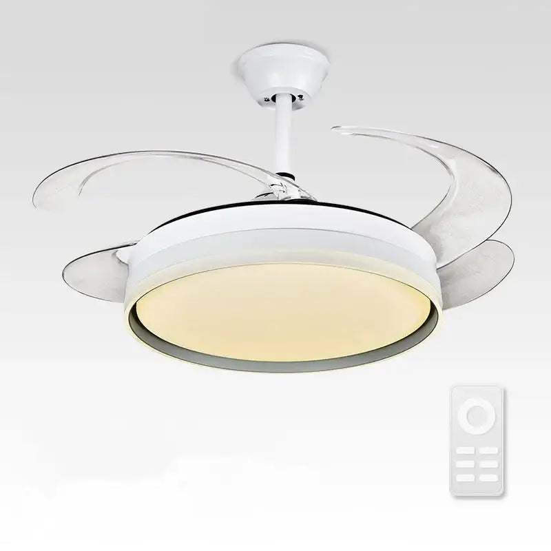 Modern white led ceiling fan with transparent curved blades and remote control for bedroom decorbites led ceiling use