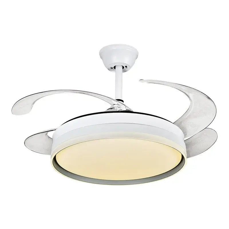 Modern white and chrome ceiling fan with integrated led lighting and remote control for bedroom decorbites led ceiling use
