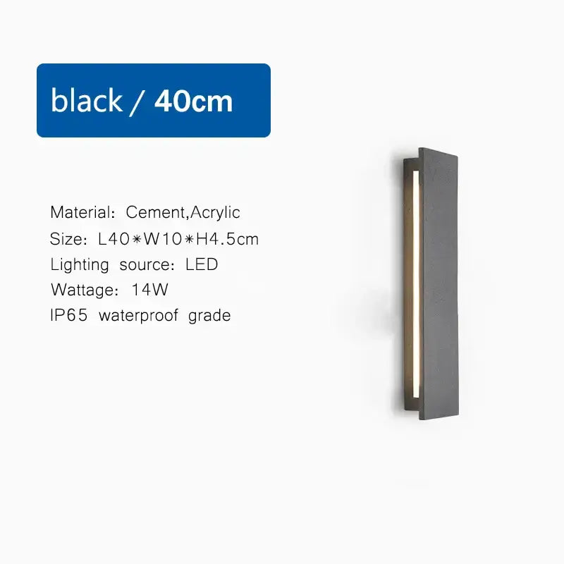 Black rectangular decorbites led limestone sconce made of cement and acrylic with slim vertical illuminated strip for garden porch wall light