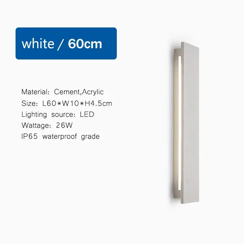 Modern white led limestone sconce by decorbites featuring a 60cm slim vertical cement and acrylic wall light strip