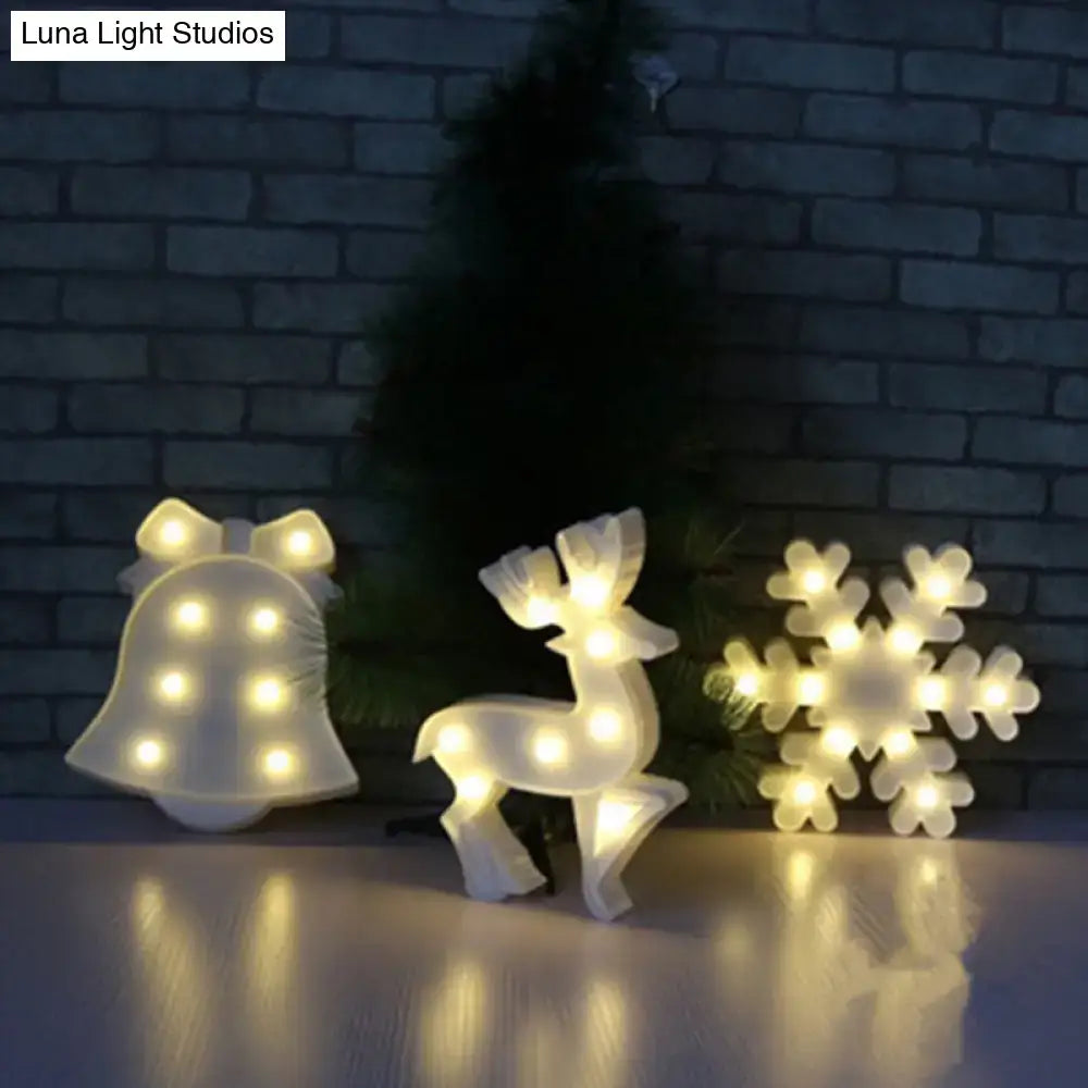 White led light-up christmas ornament set with bell reindeer and snowflake design for modern nightstand light christmas element