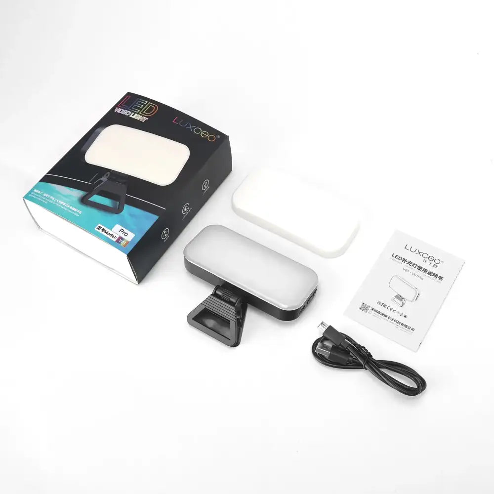 Modern white rectangular led video light with clip-on mount for office and live broadcast use