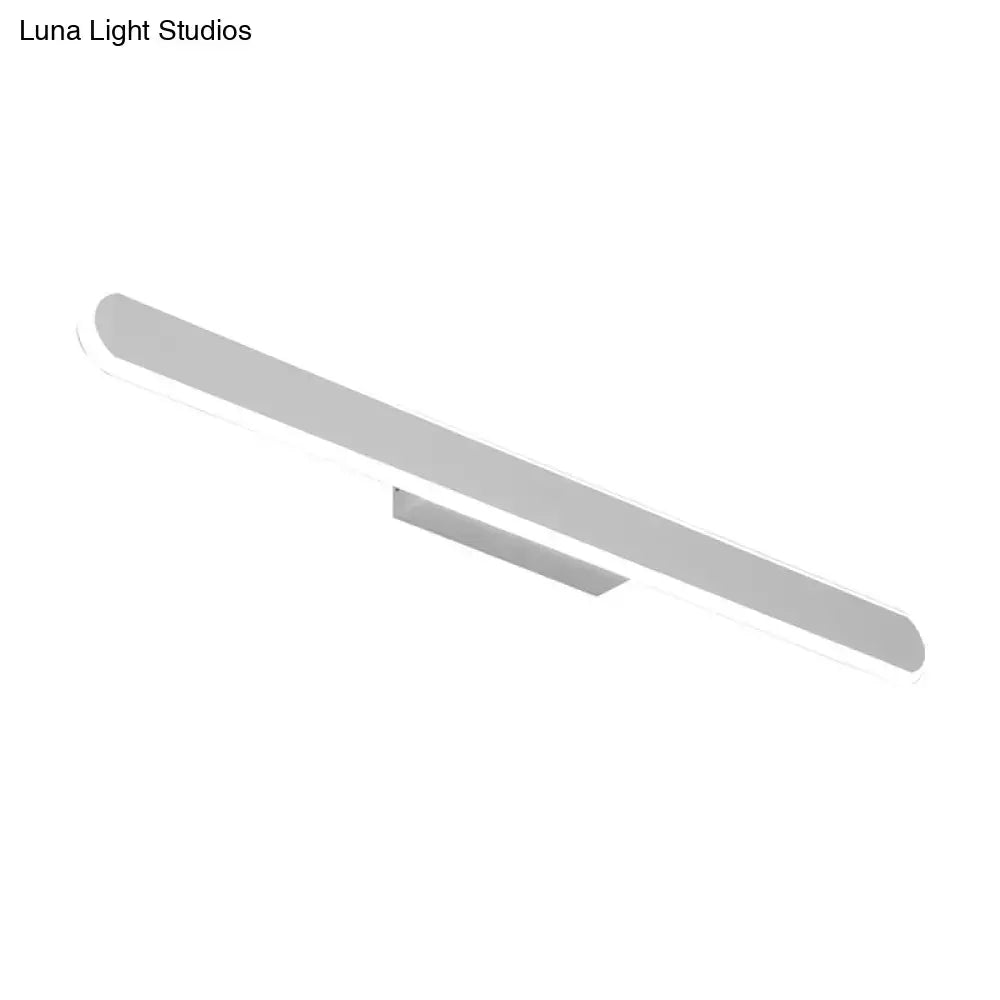 Modern white led wall light bathroom mirror fixture with sleek silver metallic finish and minimalist rectangular design
