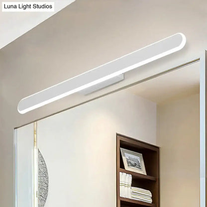 Modern white led wall light bathroom mirror fixture with sleek slim rectangular design and rounded ends