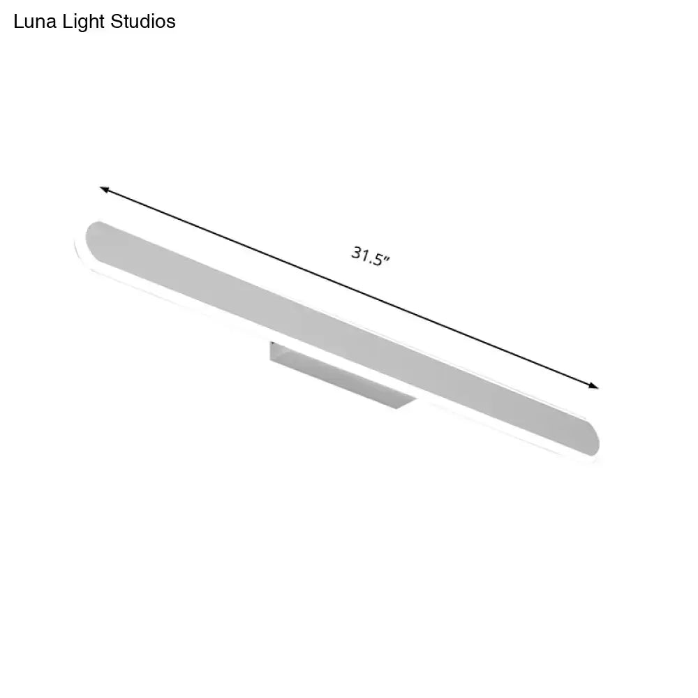 Modern white led wall light bathroom mirror fixture with sleek silver minimalist 31.5-inch long LED fixture and rounded edges