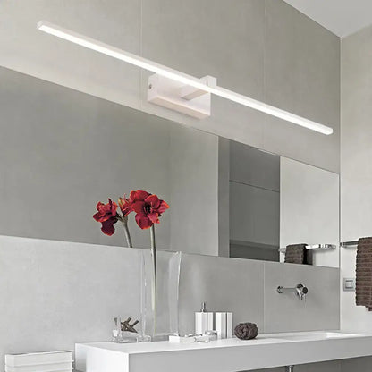 Modern white led wall light with sleek rectangular design and minimalist bracket providing warm white color temperature for bathroom vanity