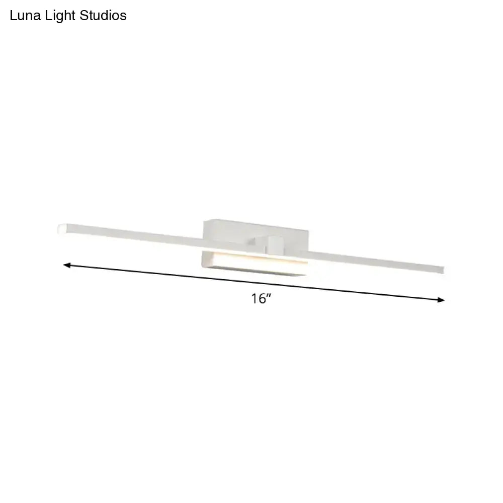 Modern white led wall light with sleek rectangular design and integrated warm white light bar for bathroom vanity