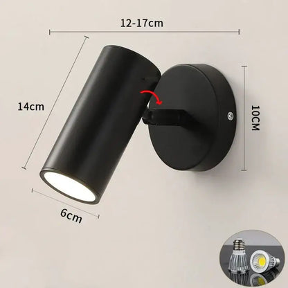 Black cylindrical wall lamp with adjustable head and circular base modern white led wall light decorbites led wall