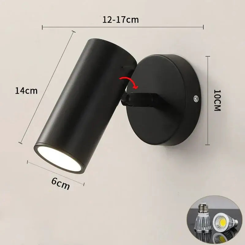 Black cylindrical wall lamp with adjustable head and circular base modern white led wall light decorbites led wall