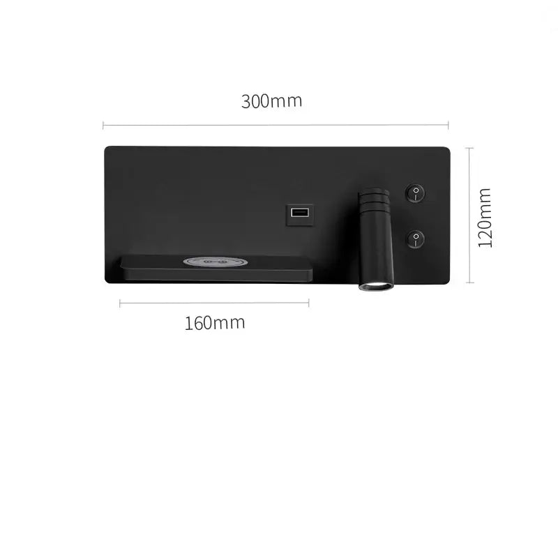 Black matte finish wall lamp with adjustable spotlight and integrated usb port for modern bedroom led wall light decorbites led wall