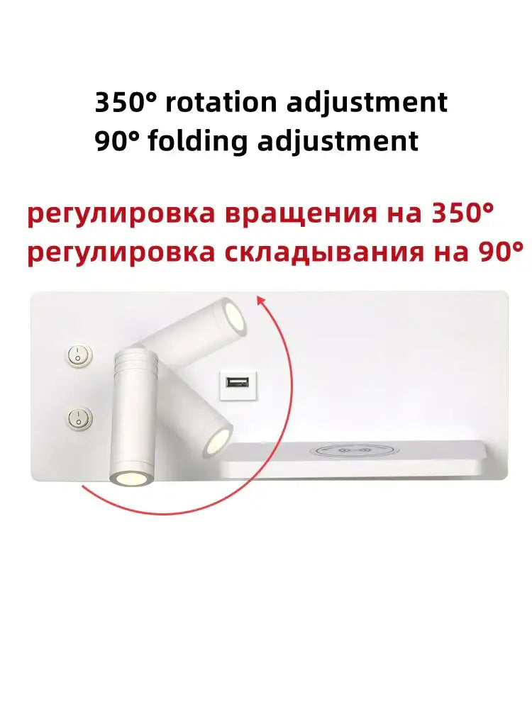 Modern white led wall lamp with two adjustable cylindrical heads and usb charging for bedroom decorbites led wall light