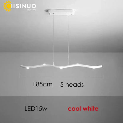Modern white led wave pendant light with five curved arms and cool white illumination for dining room decorbites pendant light