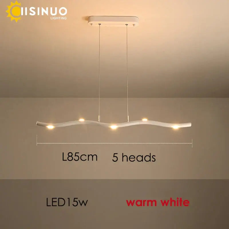 Modern white led wave pendant light with five warm white illuminated heads for dining room decorbites led wave pendant